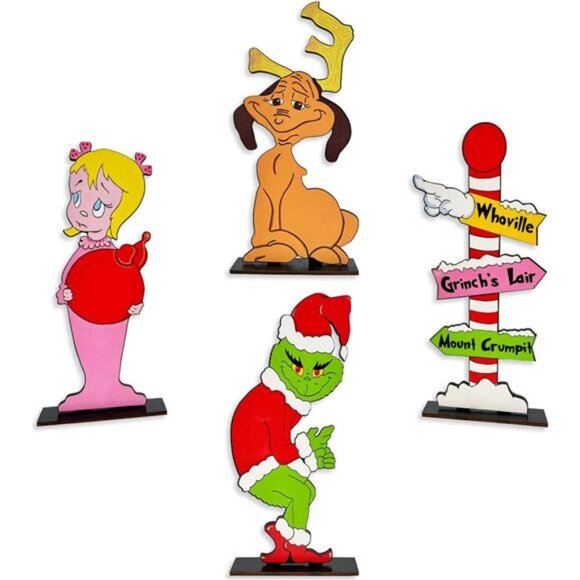 Christmas Table Decorations -4 Pack Wooden Centerpiece Signs for Holiday Parties - Picture 1 of 7